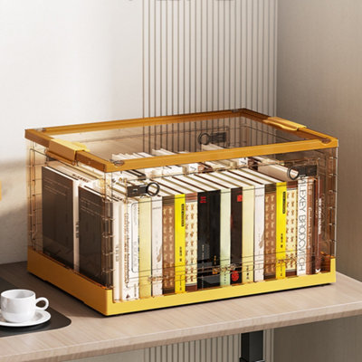 53x36x30cm Transparent Folding Storage Box with Wheels Home Organizer