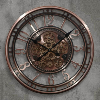 54.5cm Big Copper Wall Clock Large Rotating Gears | DIY at B&Q