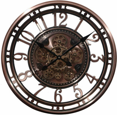 54.5cm Big Copper Wall Clock Large Rotating Gears