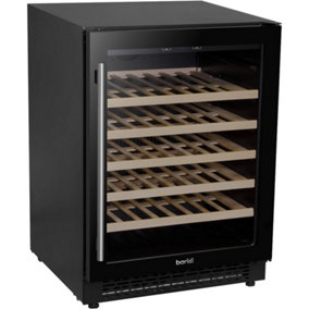 54 Bottle Freestanding Wine Cellar Cooler Fridge & Wood Shelves - BLACK & GLASS