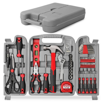 54 Pcs Red Tool Kit For Home Repair Tool Set With Hammer, Screwdriver, Plier.