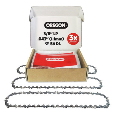 Oregon 3-Pack Chainsaw Chain 3 / 8 Lp Pitch.043 (1.1 mm) Gauge For 16 (40 Cm) Bar56 Drive LinksLow-Kickback Replacement from B&Q