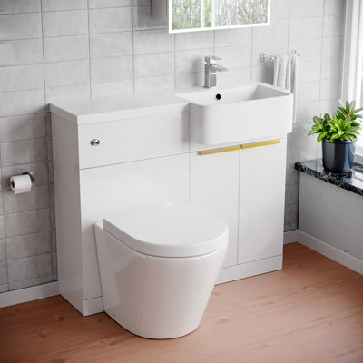 Nes Home Right Hand Basin Vanity UnitBrushed Brass HandlesWc Unit & Rimless Toilet from B&Q