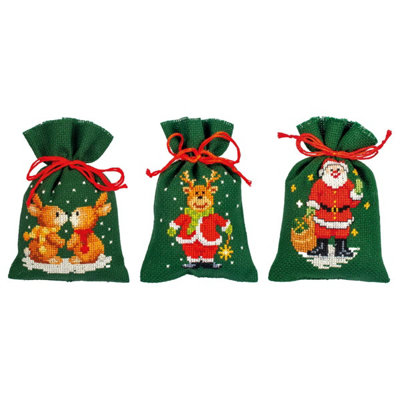 Groves Of Thames Ppbag Xmas Pk3 - Counted Cross Stitch Kit: Gift Bags: Christmas: Set Of 3 - Vervaco