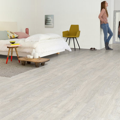 Quick-Step Aquanto Grey Wood Plank Oak Effect Laminate Flooring1.835M² from B&Q