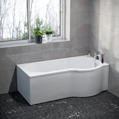 Nes Home P Shaped Right Hand 1600mm Curved Shower Bath Acrylic from B&Q