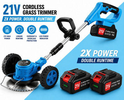  - White Winds Limited 21V Cordless Grass TrimmerWheeled Lawn Edger With 2 Batteries