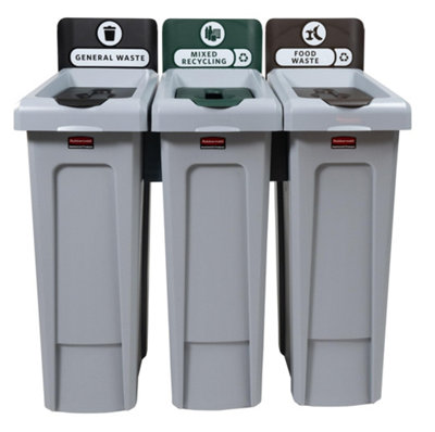 Rubbermaid Slim Jim Recycling Station Bundle 3-StreamGeneral Waste/mixed Recycling/food Waste from B&Q