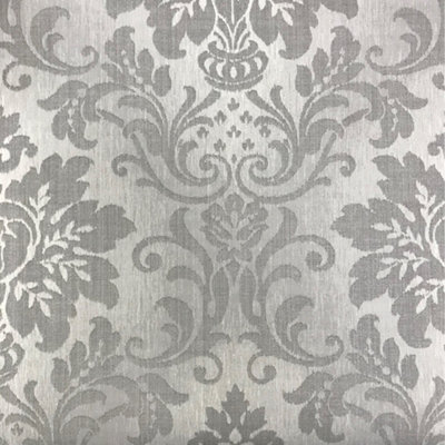 Grandeco Fabric Damask Wallpaper A10904 Grey