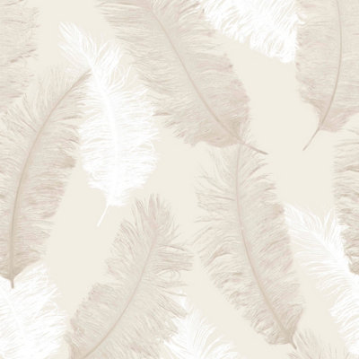 Grandeco Floating Feathers Textured WallpaperTaupe from B&Q