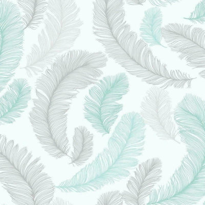 Grandeco Blue Reflect Feather Wallpaper Glitter Textured Vinyl Paste The Wall - Image 3