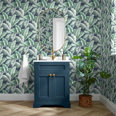 I Love Wallpaper Tropicana Floral Leaf Wallpaper In Navy from B&Q