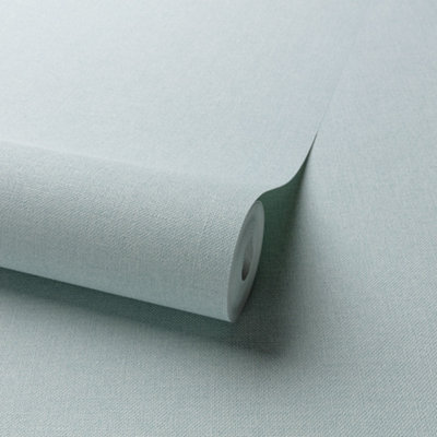 Grandeco Panama Plain Textured Linen Fabric WallpaperLight Aqua Teal from B&Q