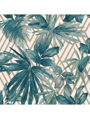Grandeco Life Forage Teal Wallpaper 156001 from B&Q