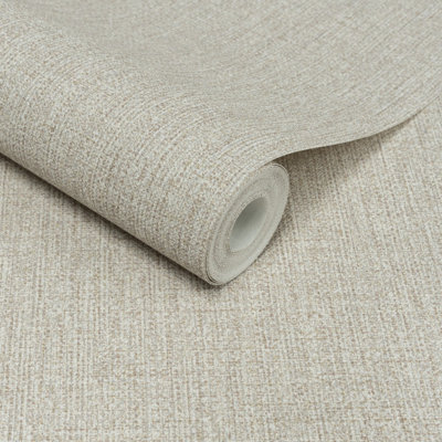 Grandeco Twill Plain Fabric Textured Wallpaper, Neutral