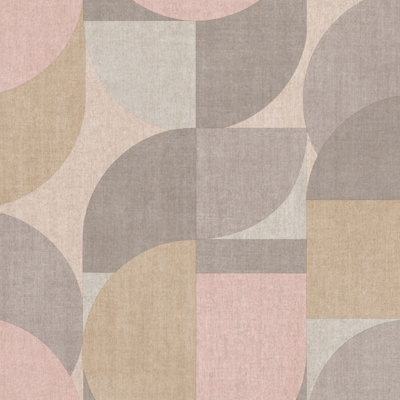 Grandeco Geometric Shapes Bauhaus Textured WallpaperPink from B&Q