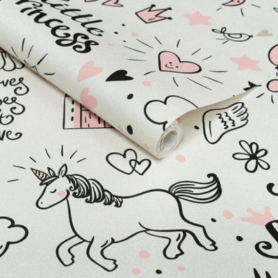 Grandeco Pink Little Princess Unicorn Nursery Textured Wallpaper - Image 3