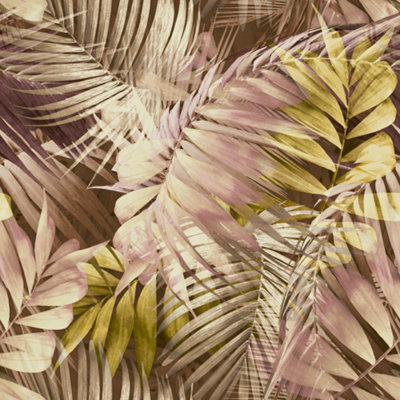Grandeco Antigua Palm Pink & Ochre Palm Leaf Wallpaper from B&Q