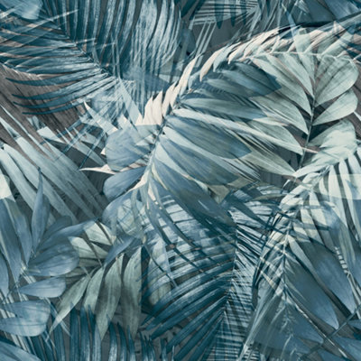 Grandeco Life Nomad Antigua Palm Blue Wallpaper 170705 from B&Q