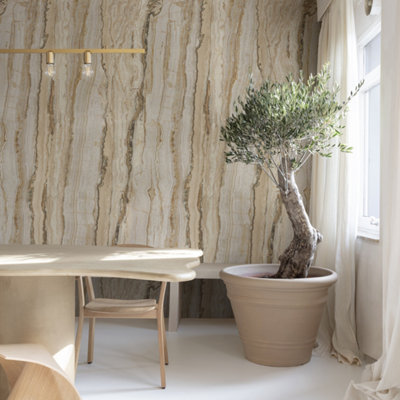 Grandeco Vertical Marble Quartz Neutral 3 Lane Repeatable Wallpaper Mural 1.59 X 2.8M from B&Q