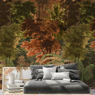 Grandeco Autumn Tree Tapestry Jungle 3 Lane Repeatable Textured Mural1.59 X 2.8M Copper from B&Q