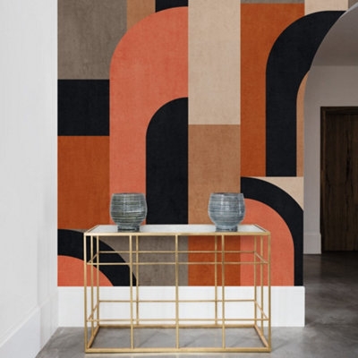 Grandeco Geo Modernist Shapes 3 Lane Repeatable Wallpaper Mural 1.59 X 2.8MOrange from B&Q