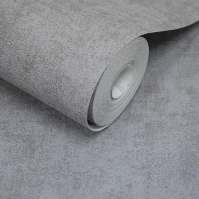 Grandeco Alba Plaster Plain Textured WallpaperCharcoal Grey from B&Q