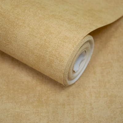 Grandeco Alba Plaster Plain Textured WallpaperYellow Ochre from B&Q
