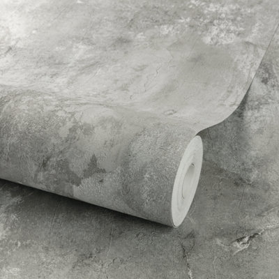 Grandeco Brandenburg Rustic Industrial Grey Concrete Textured Wallpaper from B&Q