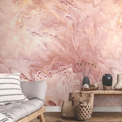 Grandeco Marble 3 Lane Repeatable Textured Mural, 1.59 X 2.8M Pink/Coral