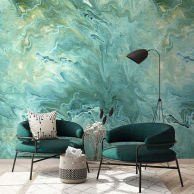 Grandeco Marble 3 Lane Repeatable Textured Mural, 1.59 X 2.8M Aqua Green