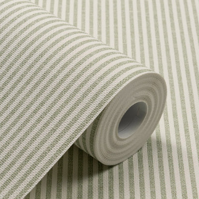 Grandeco Green Pinstripe Nursery Textured Wallpaper