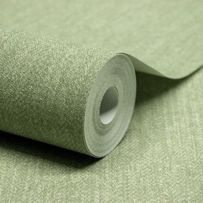 Grandeco Jeans Woven Textile Textured WallpaperSage Green from B&Q