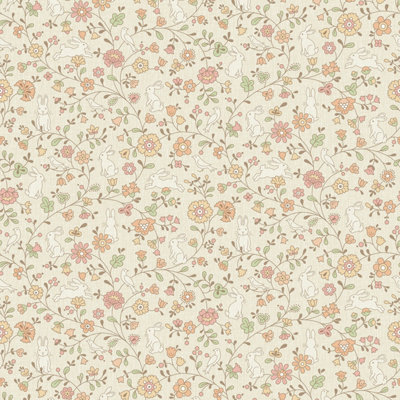 Grandeco Liberty Floral Bunny Trail Wallpaper - Beige Textured Paper - Kids Nursery Decor - Image 7
