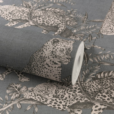 Grandeco Lounging Leopard Grey Wallpaper Animal Print Vinyl 5411012481308 - Image 3