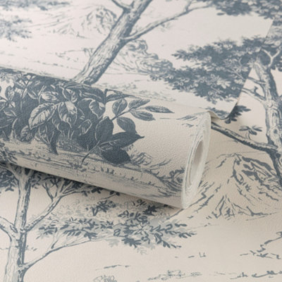 B&Q -  Blue Etched Tree Embossed Wallpaper