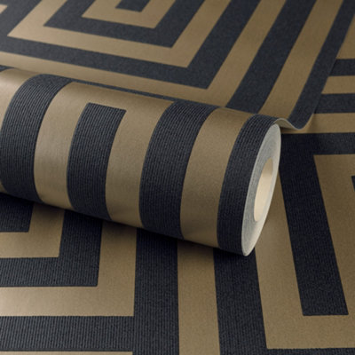 Grandeco Brown Metallic & Glitter Effect Greek Key Blown Wallpaper from B&Q