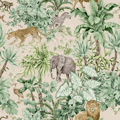B&Q -  Green Safari Jungle Smooth Wallpaper