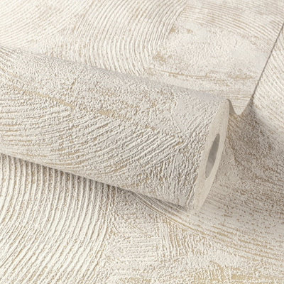 Grandeco Owen Rustic Scratched Plaster Blown Vinyl Textured WallpaperWhite Gold from B&Q