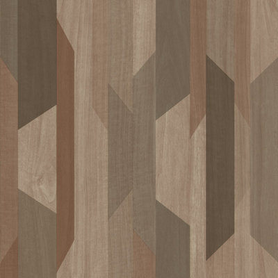 Grandeco Woodblock Geometric Kiruna Textured Wallpaper, Brown