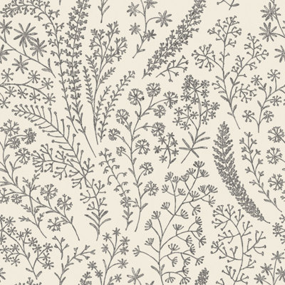 Grandeco White Astrid Embroidery Stitch Foliage Trail Wallpaper,