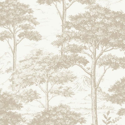 B&Q -  Etched Tree Toile Textured WallpaperNeutral