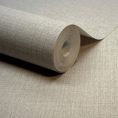 Grandeco Linen Nursery Textured Plain WallpaperMid Taupe from B&Q