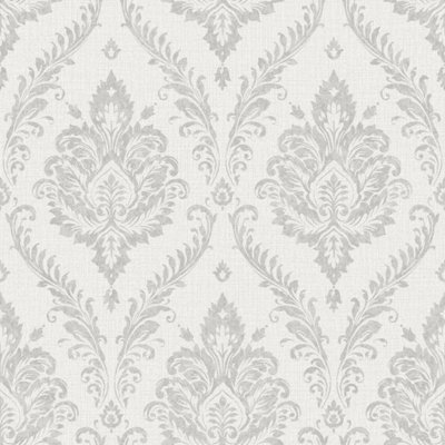 Grandeco Classical Grand Damask Textured WallpaperGrey from B&Q