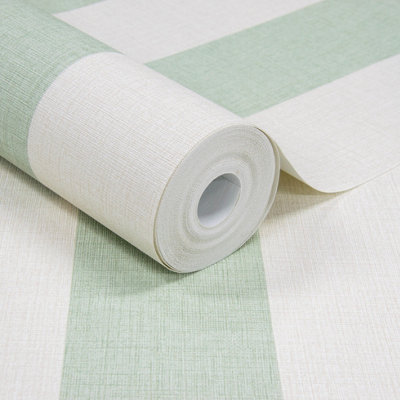 Grandeco Wide Textured Stripe Wallpaper, Green Cream - Image 9