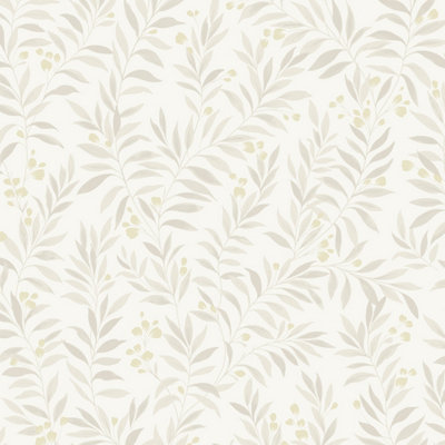 Grandeco Sage Trail Foliage And Flowers Textured Wallpaper, Neutral