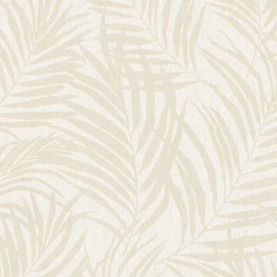 Grandeco Maui Palm Frond Leaf Textured WallpaperNeutral from B&Q
