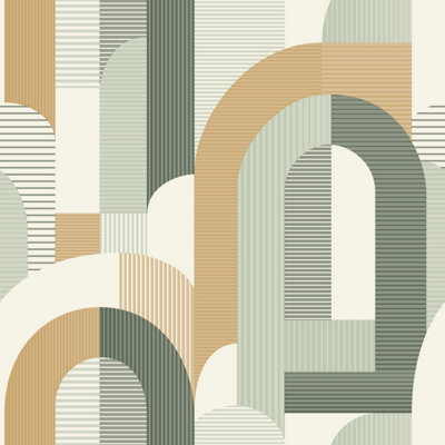 Grandeco Geometric Arc Textured WallpaperGreen from B&Q