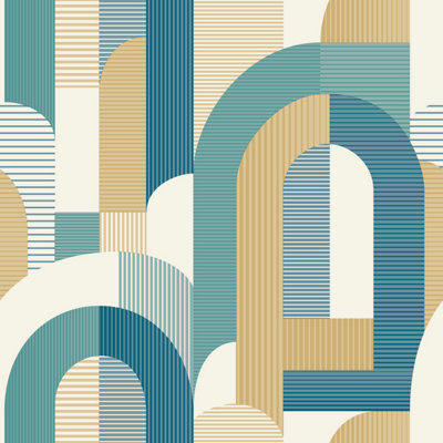 Grandeco Blue Geometric Arc Textured Wallpaper, - Image 4