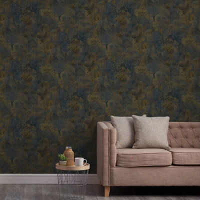 Grandeco Galvanised Navy Wallpaper - Textured Metallic Effect - Navy Blue - 10.05m Roll - Image 7